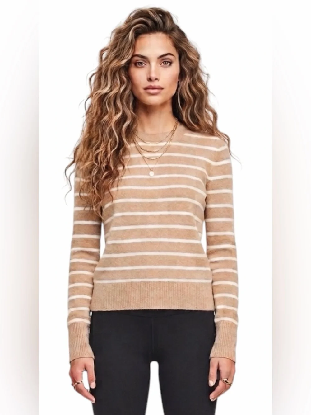NWT – J.Crew Factory – Crewneck Sweater – Extra-Soft Striped – Camel Ivory – Sz.